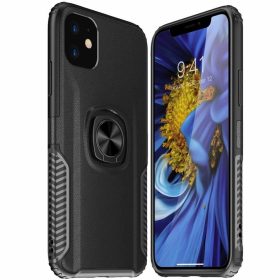   Huawei P Smart Z Szilikon Tok Prémium Bőrmintázattal Gyűrűs Business Series Fekete