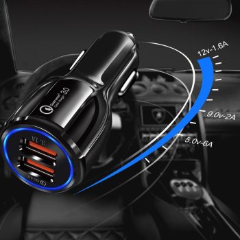 Univerzális Autós Töltő 2x USB Quick Charge 3.0 QC3.0 3.1A fekete   Univerzális Autós Töltő 2x USB Quick Charge 3.0 QC3.0 3.1A fekete