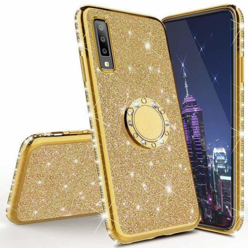 Samsung Galaxy A40 Diamond Csillámló Szilikon Tok TPU Gyűrűs Arany