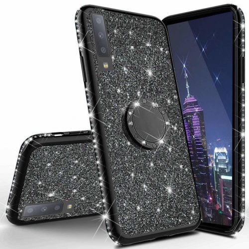 Huawei P40 Lite E Diamond Csillámló Szilikon Tok TPU Gyűrűs Fekete
