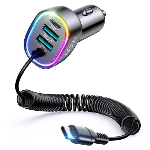 Joyroom fast car charger 4 in 1 PD, QC3.0, AFC, FCP with USB Type C cable 1.6m 60W black (JR-CL19)