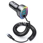 Joyroom fast car charger 4 in 1 PD, QC3.0, AFC, FCP with USB Type C cable 1.6m 60W black (JR-CL19)