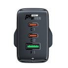 Acefast charger GaN 65W 3 ports (1xUSB, 2xUSB C PD) UK plug black (A44)