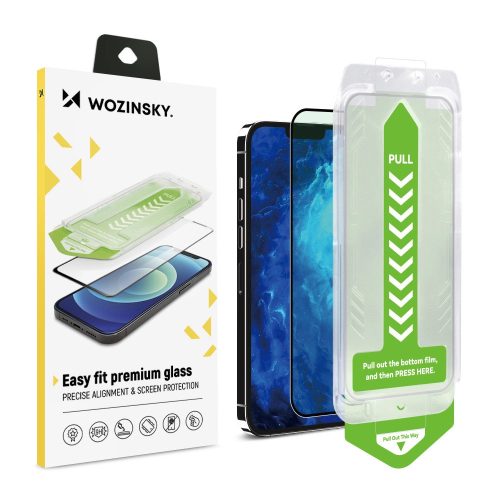 9H tempered glass with mounting frame for iPhone 15 Pro Max Wozinsky Premium Glass - black