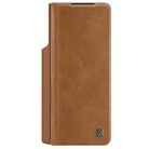 Leather Case with Flip and Camera Protector for Samsung Galaxy Z Fold 5 Nillkin Qin Leather Pro - Brown