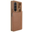 Leather Case with Flip and Camera Protector for Samsung Galaxy Z Fold 5 Nillkin Qin Leather Pro - Brown