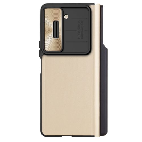 Leather Case with Flip and Camera Protector for Samsung Galaxy Z Fold 5 Nillkin Qin Leather Pro - Gold