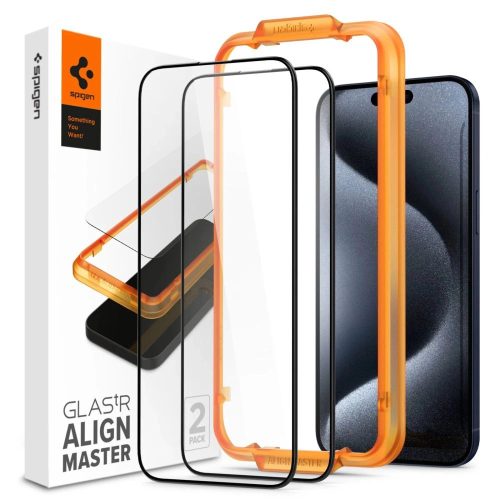 TEMPERED Spigen ALM GLASS FC 2-PACK IPHONE 15 PRO BLACK