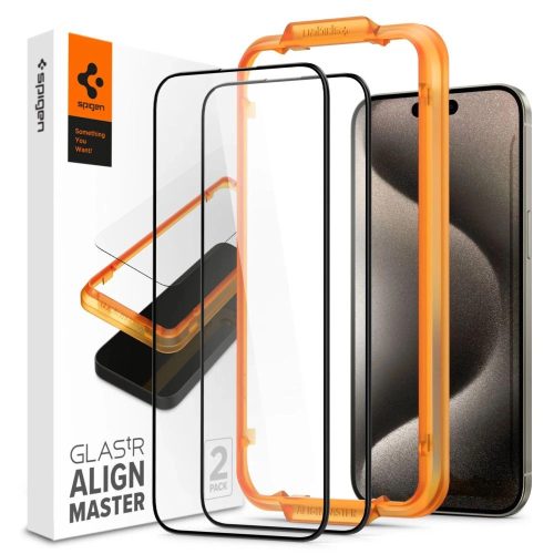 TEMPERED GLASS Spigen ALM GLASS FC 2-PACK IPHONE 15 PRO MAX BLACK