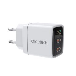   Choetech PD6051 2x USB-C PD 35W GaN wall charger with display - white