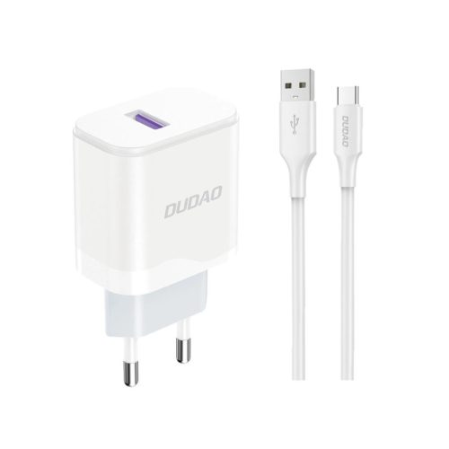 Dudao A20EU USB-A 18W network charger - white + USB-A - USB-C cable