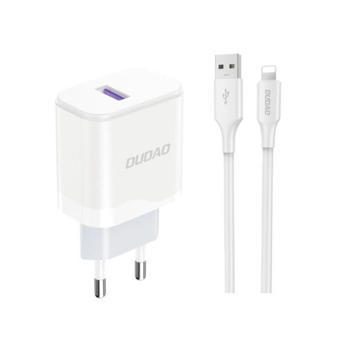 Dudao A20EU USB-A 18W network charger - white + USB-A - Lightning cable