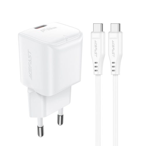 Acefast A77 Mini PD 30W GaN wall charger + USB-C cable - white