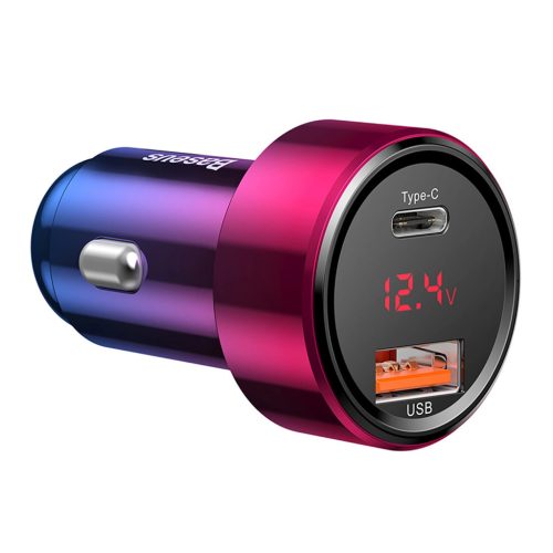 Baseus Magic Series PPS USB-C / USB-A 45W PD QC 6A car charger - pink and blue