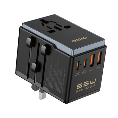 Dudao A65Pro 65W EU / US / JP / AUS / UK travel adapter 2x USB-C 2x USB-A - black