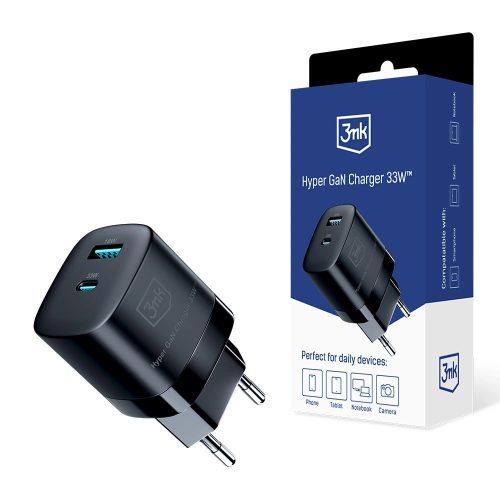 3mk Hyper Charger GaN 33W USB-C USB-A wall charger - black