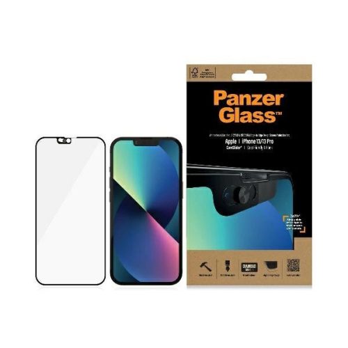 PanzerGlass E2E Microfracture Antibacterial Glass with Camera Protector for iPhone 13 / 13 Pro - with Black Frame