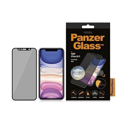 PanzerGlass E2E Super+ privacy tempered glass with camera cover for iPhone XR / 11 - with black frame