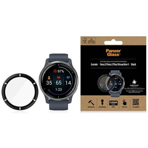 PanzerGlass SmartWatch screen protection for Garmin Venu 2 / Venu 2 Plus / Vivoactive 4 smartwatches - with black frame