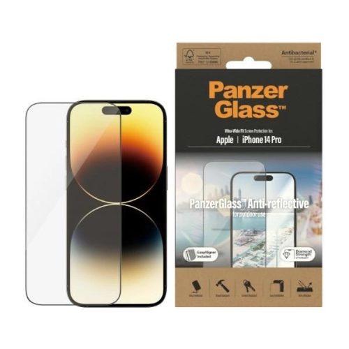 PanzerGlass Ultra-Wide Fit antibacterial tempered glass with glare filter and positioner for iPhone 14 Pro