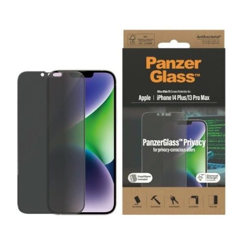 PanzerGlass Ultra-Wide Fit Tempered Glass Antibacterial Privacy with Positioner for iPhone 14 Plus / 13 Pro Max