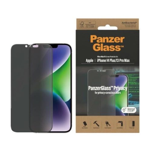 PanzerGlass Ultra-Wide Fit Tempered Glass Antibacterial Privacy for iPhone 14 Plus/13 Pro Max