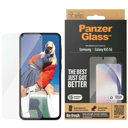 PanzerGlass Ultra-Wide Fit tempered glass with positioner for Samsung Galaxy A55 5G