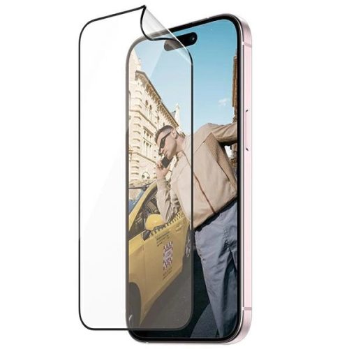 PanzerGlass Matrix Ultra-Wide-Fit hybrid glass for iPhone 15 with positioner