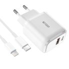 Tech-Protect C20W USB-C PD 20W / USB-A QC 3.0 network charger with USB-C / Lightning cable - white