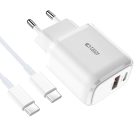 Tech-Protect C20W USB-C PD 20W / USB-A QC 3.0 network charger with USB-C / USB-C cable - white