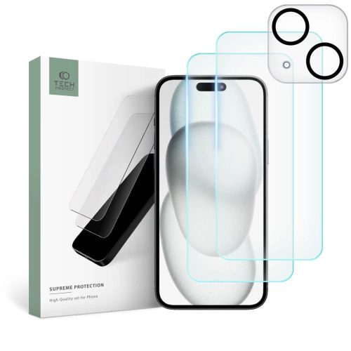 Tech-Protect Supreme Set for iPhone 15 2x Tempered Glass for Display / Tempered Glass for Camera