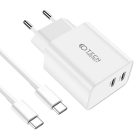 Tech-Protect C35W 2x USB-C PD 35W network charger with USB-C / USB-C cable - white