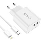 Tech-Protect C35W 2x USB-C PD 35W network charger with USB-C / Lightning cable - white