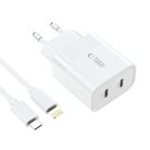 Tech-Protect C20W 2x USB-C PD 20W network charger with Lightning / USB-C cable - white