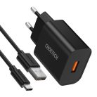 Choetech quick charger Quick Charge 3.0 18W 3A + USB cable - USB Type C 1m black (Q5003)