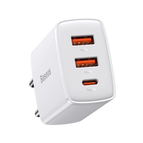 Baseus Compact fast charger 2x USB / USB Type C 30W 3A Power Delivery Quick Charge white (CCXJ-E02)