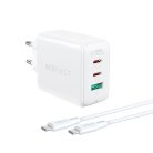 Acefast 2in1 wall charger 2x USB-C / USB-A 65W, PD, QC 3.0, AFC, FCP (set with USB-C 1.2m cable) white (A13 white)