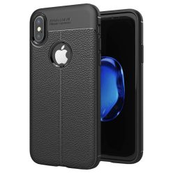 iPhone X Szilikon Tok Bőrmintás Litchi Style Fekete 
