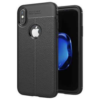 iPhone X Szilikon Tok Bőrmintás Litchi Style Fekete iPhone X Szilikon Tok Bőrmintás Litchi Style Fekete