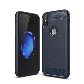   iPhone X TPU Szilikon Tok Szálcsiszolt Mintával Ütésállókivitel Sötétkék