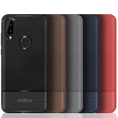 Huawei P20 Lite Tok Szilikon Szálcsiszolt-Bőr Mintázattal Fekete