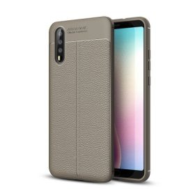 Huawei P20 Szilikon Tok Bőrmintázattal Szürke