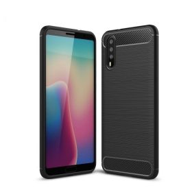   Huawei P20 Tok Szilikon Ütésállókivitel Karbon Mintázattal Fekete