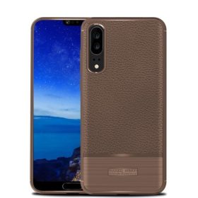   Huawei P20 Tok Szilikon Bőr-Szálcsiszolt Mintázattal Barna