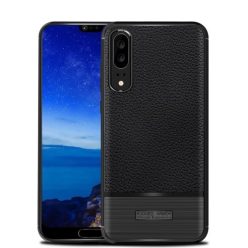   Huawei P20 Tok Szilikon Bőr-Szálcsiszolt Mintázattal Fekete
