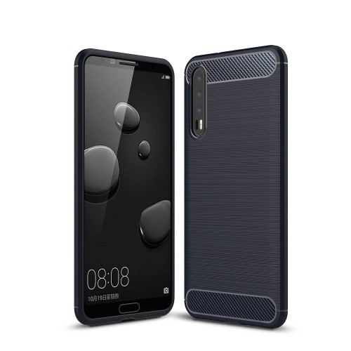 Huawei P20 Pro Tok Szilikon Ütésállókivitel Szálcsiszolt Mintázattal Sötétkék