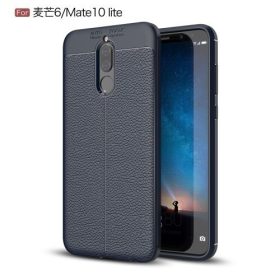   Huawei Mate 10 Lite Szilikon Tok Bőr Mintázattal Sötétkék