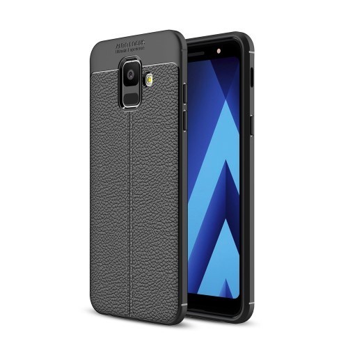 Samsung Galaxy A6 (2018) Szilikon Tok Bőrmintázattal TPU Prémium Fekete