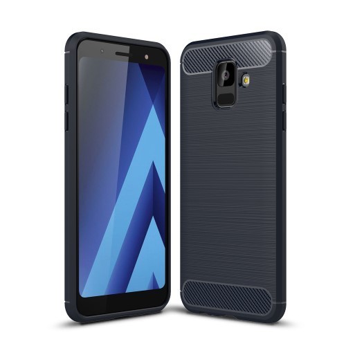 Samsung Galaxy A6 (2018) Szilikon Tok Ütésállókivitel Karbon Mintázattal Sötétkék