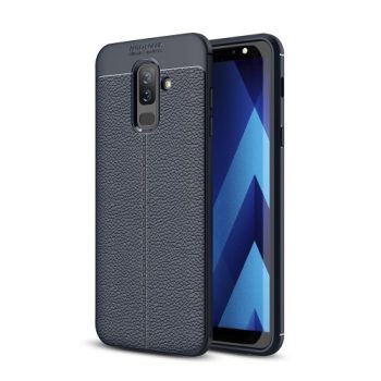 Samsung Galaxy A6+ (2018) Szilikon Tok Bőrmintázattal TPU Prémium Sötétkék   Samsung Galaxy A6+ (2018) Szilikon Tok Bőrmintázattal TPU Prémium Sötétkék